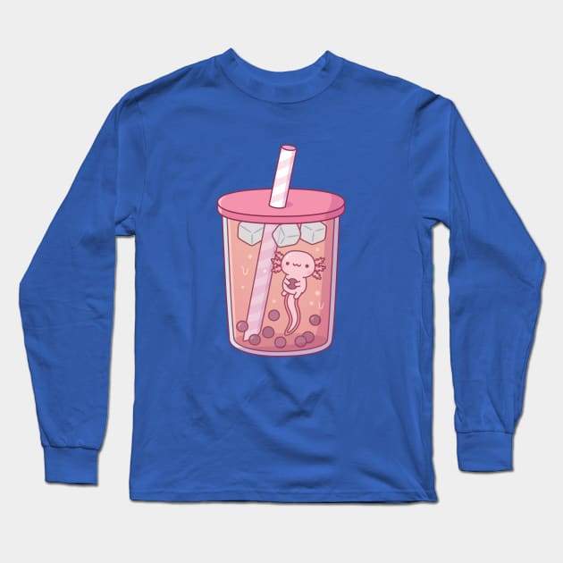 Cute Axolotl Swimming In Bubble Tea Long Sleeve T-Shirt by rustydoodle